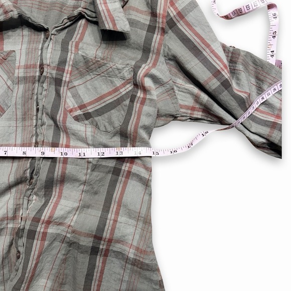 Y2K Lightweight Plaid Button-Up Shirt 3/4 Sleeves Love Squared  100% Cotton WXS - Picture 3 of 5